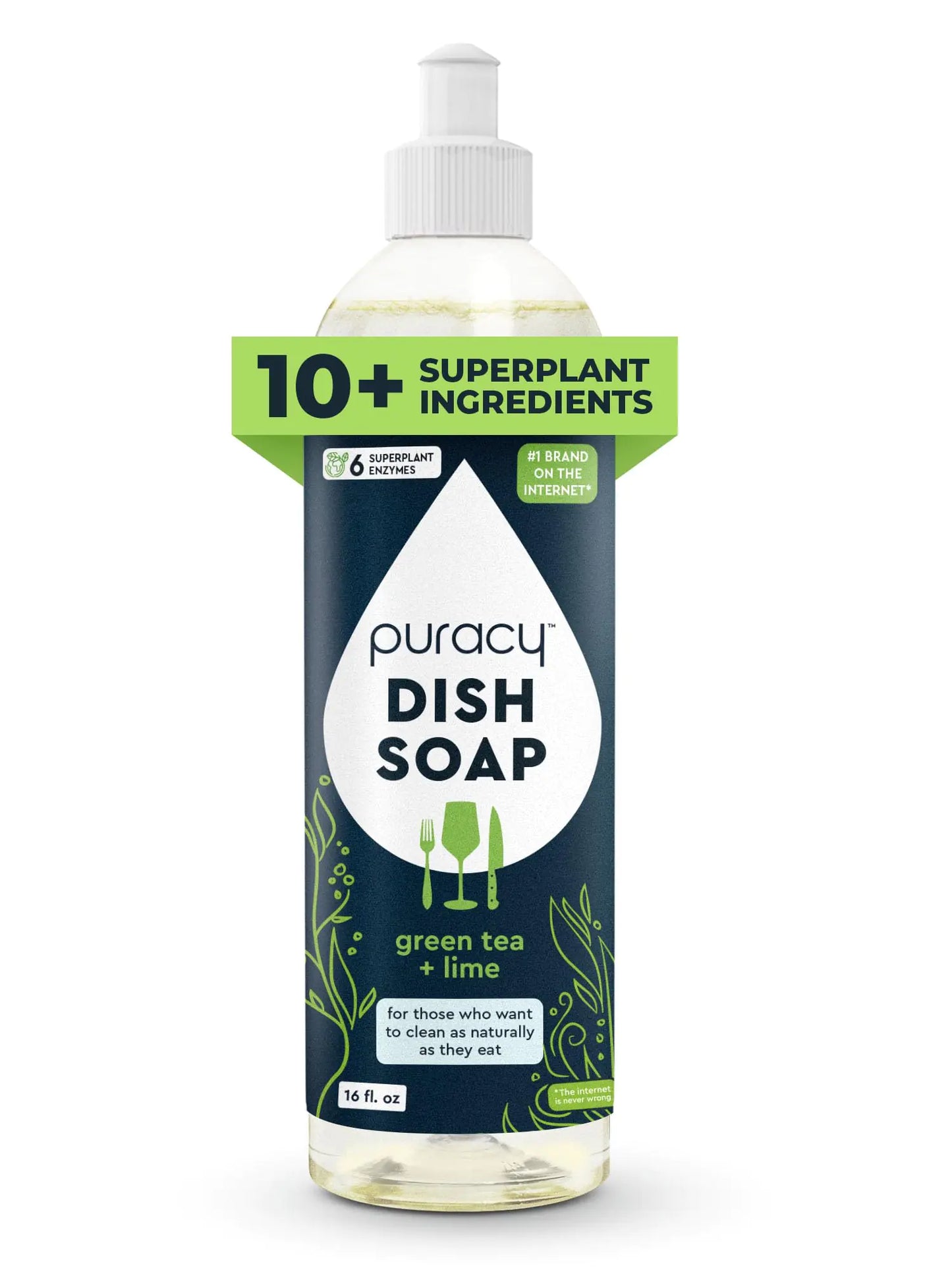 Puracy Natural Dish Soap - Skin-Softening Plant-Based Dishwashing Soap Non-Toxic Dish Soap Organic Liquid Dishwashing Detergent Soap (Green Tea & Lime 16 fl oz)