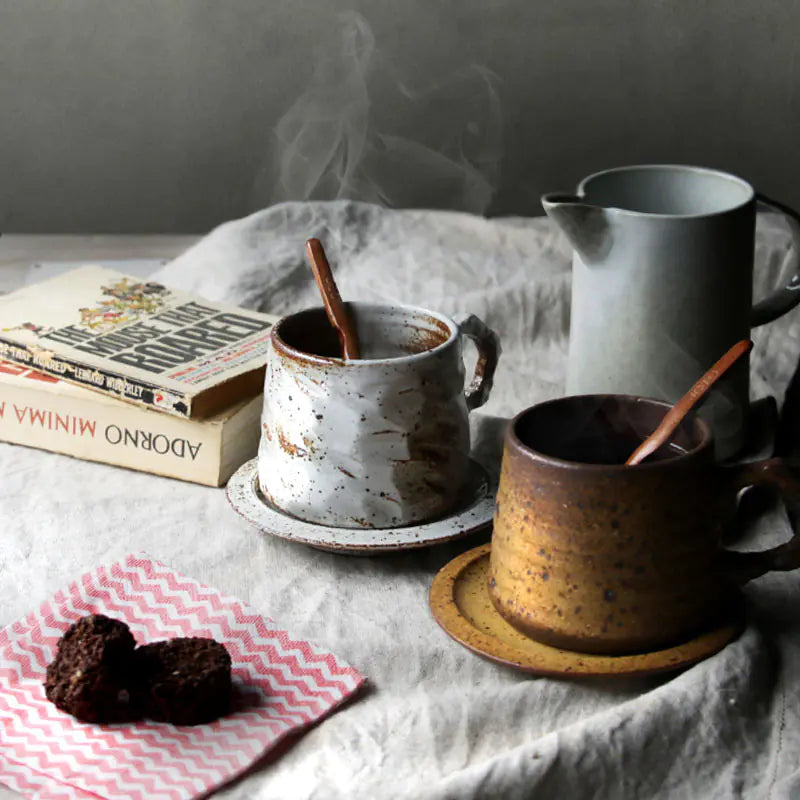 Japanese Vintage Ceramic Coffee Cup and Saucer Set