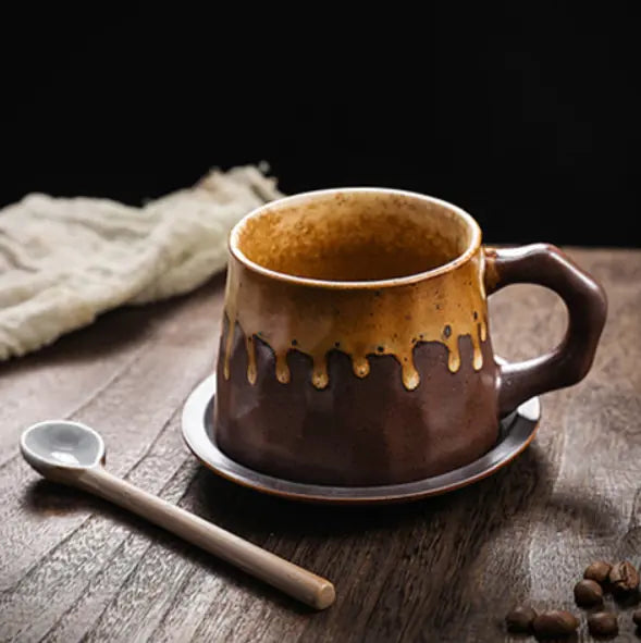 Japanese Vintage Ceramic Coffee Cup and Saucer Set