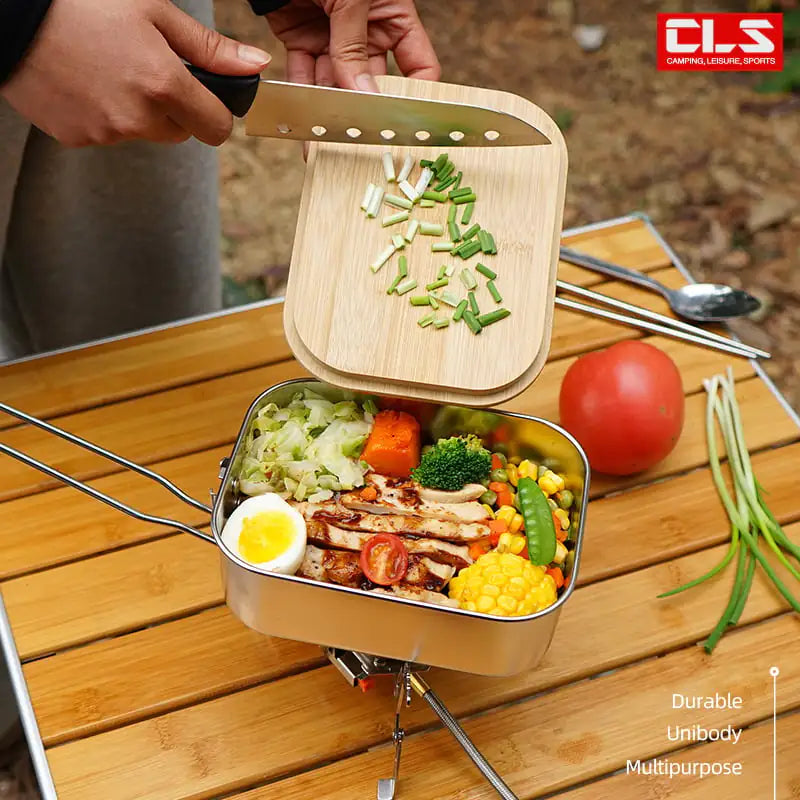 Bento Box with Bamboo and Wood Cutting Board Lid