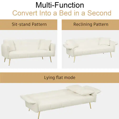 70.1 Inches Futon Sofa Bed, Convertible Double Sofa Bed With Folding Armrests For Living Rooms And Small Spaces