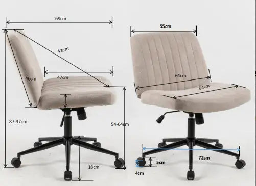 Cross Legged Office Chair, Wide Comfty Desk Chair, Fabric Vanity Home Chair,Armless Computer Task Chair With Wheels
