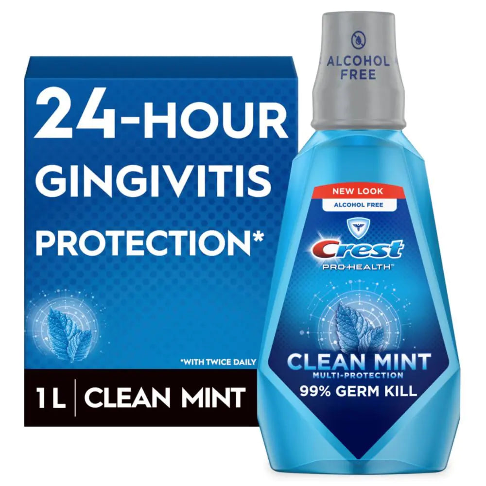 Crest Pro-Health Multi-Protection Mouthwash with CPC Clean Mint 1L (33.8 fl oz) Crest Mouthwash Gingivitis Treatment