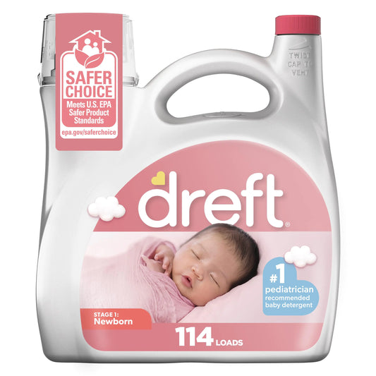 Dreft Stage 1 Newborn Baby Laundry Detergent Liquid HE Compatible 114 Loads Laundry Soap for Sensitive Skin Baby Laundry Detergent Newborn Essentials