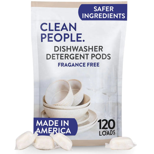 Clean People Dishwasher Pods - Cuts Grease & Rinses Sparkling Clean - Residue-Free - Phosphate Free Dishwashing Pods - Fragrance Free 120 Pack