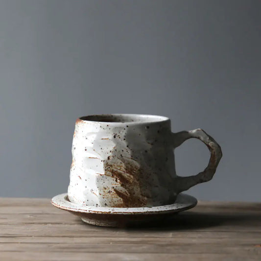 Japanese Vintage Ceramic Coffee Cup and Saucer Set