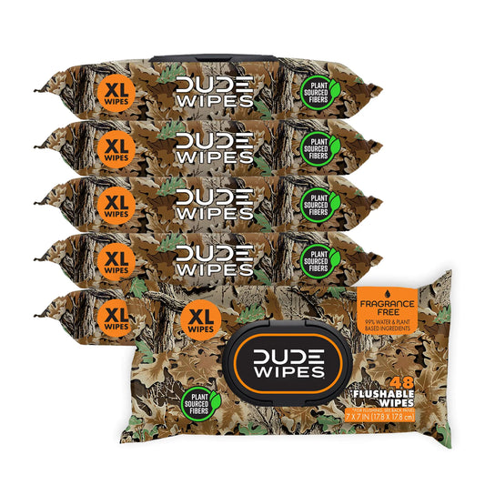 DUDE Wipes - Flushable Wipes - 6 Pack 288 Wipes - Extra Large Camouflage Unscented Wet Wipes with Vitamin E & Aloe