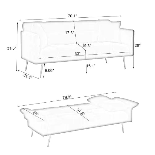 70.1 Inches  Futon Sofa Bed, Convertible Double Sofa Bed With Folding Armrests For Living Rooms And Small Spaces