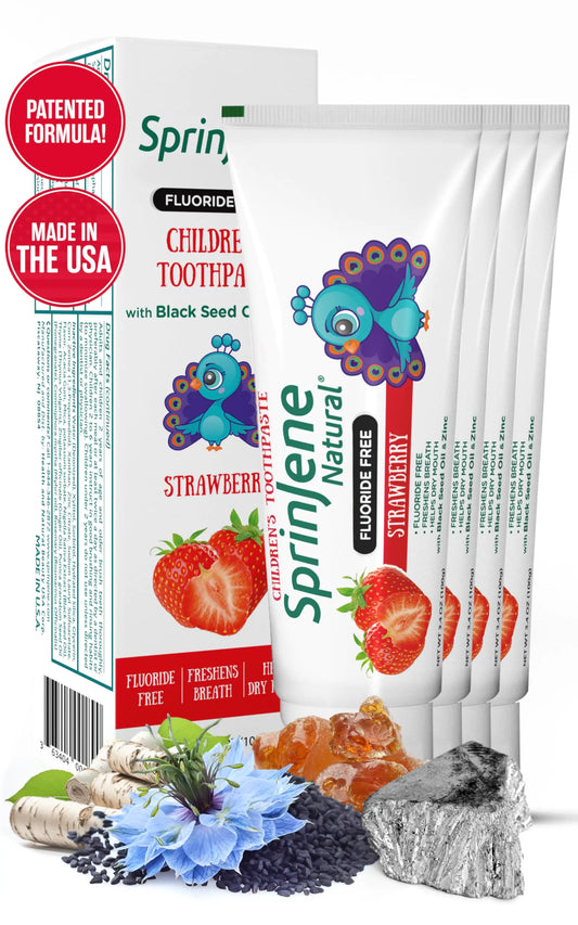 SprinJene Natural Kids Toothpaste Strawberry | Natural Children’s Toothpaste | Fluoride Free Toothpaste for Toddlers | 4 Pack