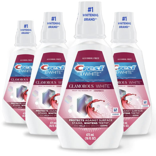 Crest 3D White Glamorous White Alcohol Free Multi-Care Whitening Mouthwash Hydrogen Peroxide Mouthwash Arctic Mint 16 fl oz (473 mL) - Pack of 4 Crest Mouthwash