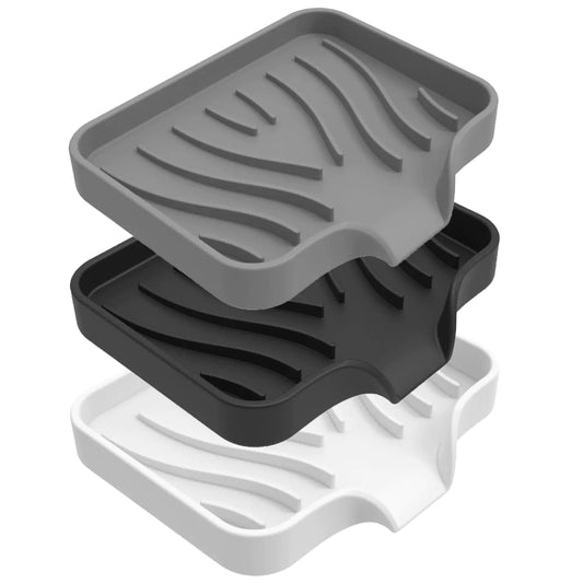 3PCS Draining Soap Dishes Dishwashing Sponge Soap Holder with Water Tray Keep The Place Dry Easy to Clean Soap Cases Suitable for Kitchen Bathroom Soap Container (Type1：Black+Grey+White)