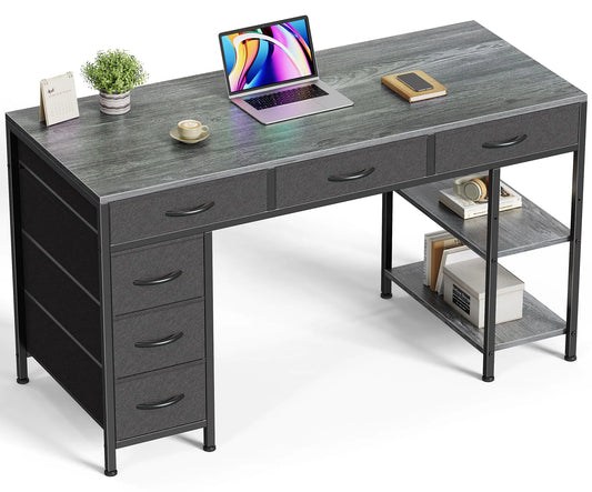 Huuger Computer Desk with 6 Drawers 47 Inch Office Desk with Shelves Reversible Gaming Desk Corner Desk with Storage Work Desk for Home Office Study Living Room Gray